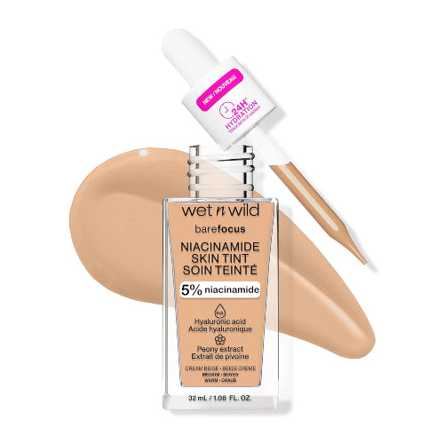 BASE BAREFOCUS NIACINAMIDE 5% SKIN TINT CREAM BEIGE 32ML - WET N WILD - Adrissa Beauty - Maquillaje