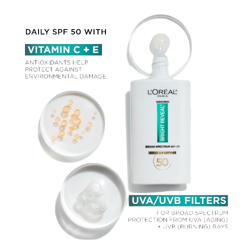 PROTECTOR SOLAR BRIGHT REVEAL SPF50 50ML - LOREAL - Adrissa Beauty - Cuidado de la piel