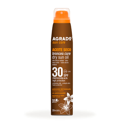 ACEITE SECO BRONCEADOR RESISTENTE AGUA 30SPF 200ML - AGRADO - Adrissa Beauty - Cuidado de la piel
