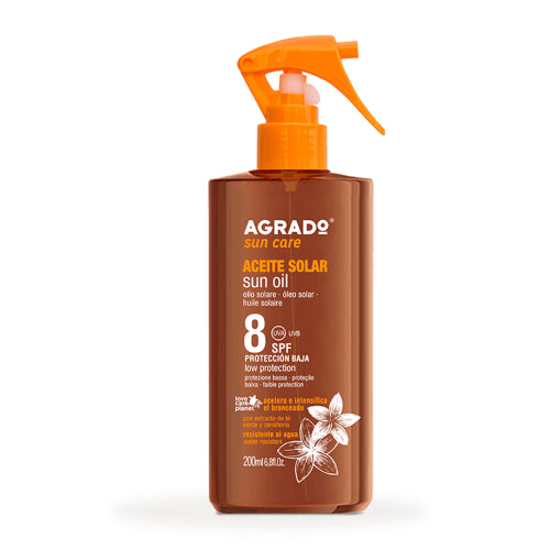 ACEITE SOLAR BRONCEADOR RESISTENTE AGUA 8SPF 200ML - AGRADO - Adrissa Beauty - Cuidado de la piel