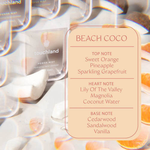 ANTIBACTERIAL POWER MIST BEACH COCO - TOUCHLAND - Adrissa Beauty - ANTI-BACTERIAL