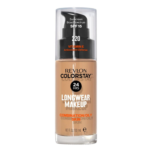 BASE COLORSTAY 24HR VITAMINA E SPF15 NATURAL BEIGE 220 - REVLON - Adrissa Beauty - Maquillaje