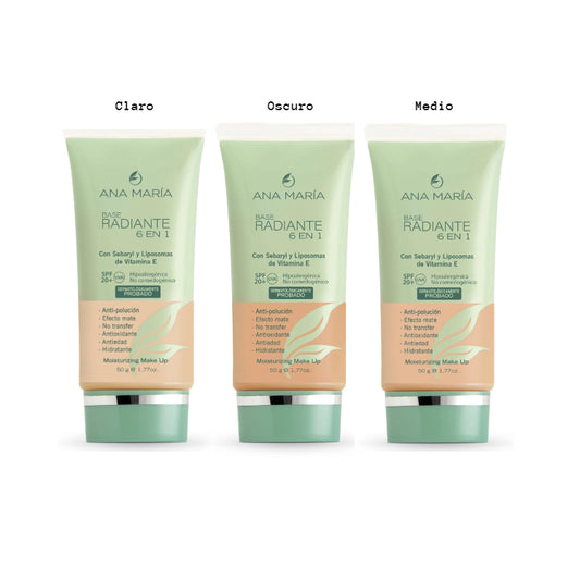 BASE RADIANTE 6EN1 SPF20 MEDIO CLARO - ANA MARIA - Adrissa Beauty - Maquillaje de rostro