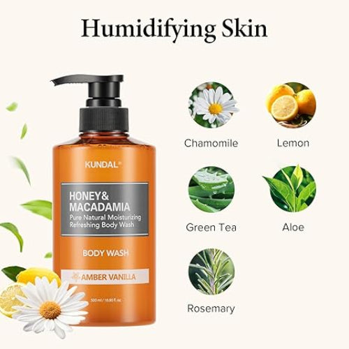 BODY WASH HONEY & MACADAMIA AMBER VAINILLA 500ML - KUNDAL - Adrissa Beauty - Gel de ducha en baño y cuidado personal