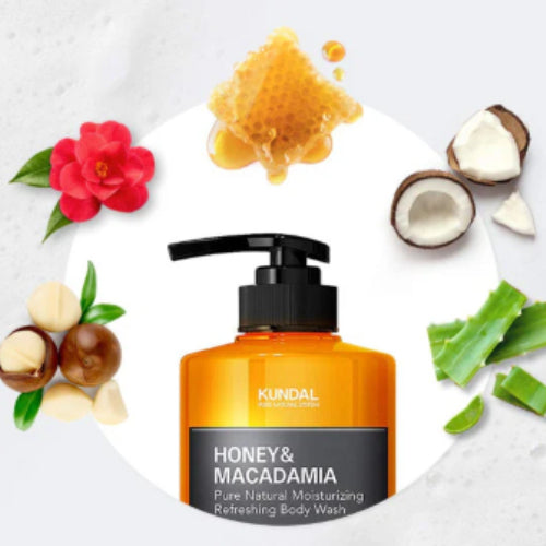 BODY WASH HONEY & MACADAMIA CHERRY BLOSSOM 500ML - KUNDAL - Adrissa Beauty - Gel de ducha en baño y cuidado personal