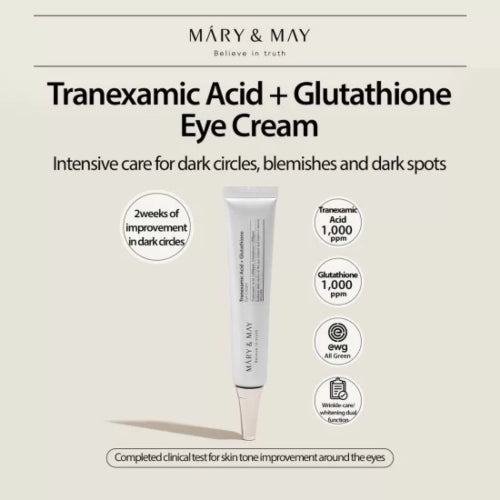 CONTORNO OJOS ACIDO TRANEXAMICO GLUTATHIONE 30GR - MARY MAY - Adrissa Beauty - Cuidado de la piel