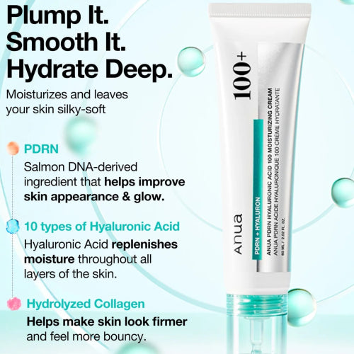 CREMA HIDRATANTE PDRN ACIDO HIALURONICO 100 60ML - ANUA - Adrissa Beauty - Cuidado de la piel