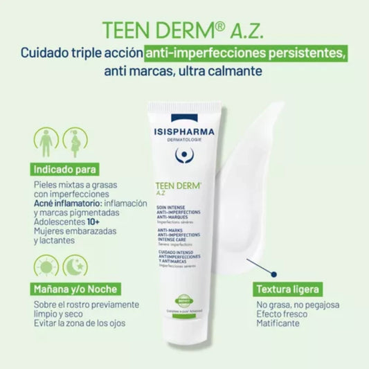 CREMA ANTIIMPERFECCIONES TEEN DERM A.Z 30ML - ISISPHARMA - Adrissa Beauty - Cuidado de la piel