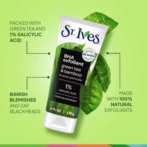 EXFOLIANTE FACIAL BLACKHEAD CLEARING GREEN TEA BAMBOO 170GR - ST IVES - Adrissa Beauty - Cuidado de la piel