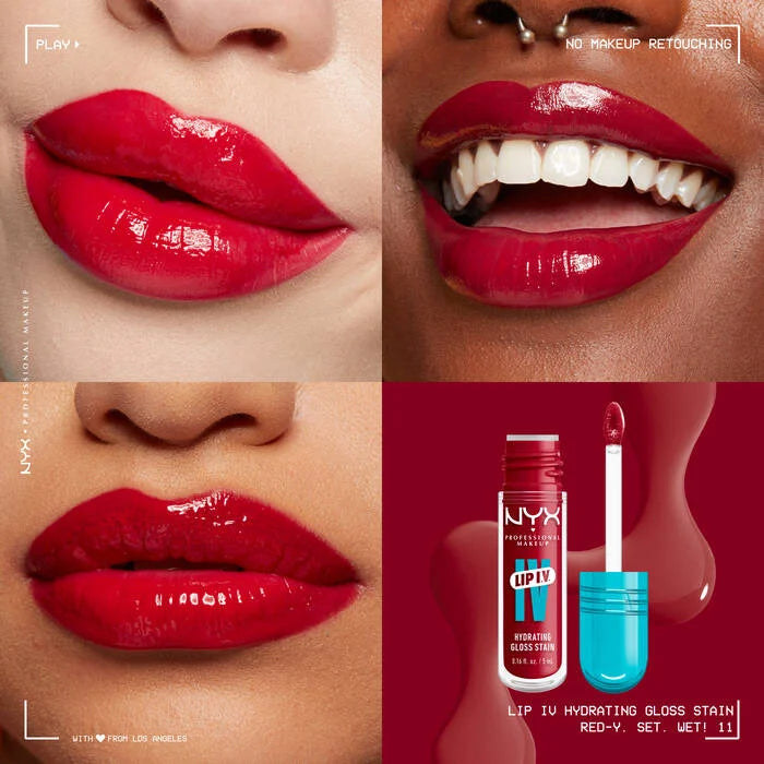 GLOSS SERUM HYDRATING LIP IV 11 RED Y SET WET - NYX - Adrissa Beauty - Maquillaje