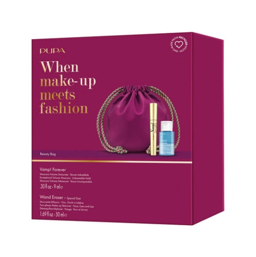 KIT BAG RECYCLED MASCARA VAMP FOREVER + LIMPIADOR WAND ERASER - PUPA MILANO - Adrissa Beauty - Maquillaje