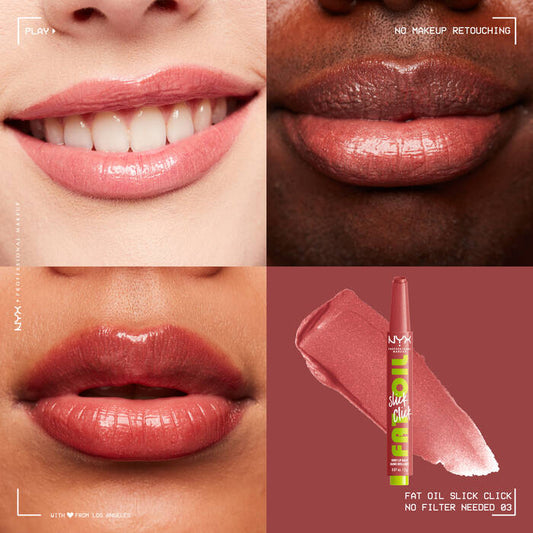 LABIAL FAT OIL SLICK CLICK 03 NO FILTER NEEDED - NYX - Adrissa Beauty - Maquillaje