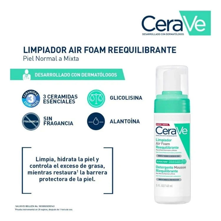 LIMPIADOR FACIAL AIR FOAM REEQUILIBRANTE 148ML - CERAVE - Adrissa Beauty - Cuidado de la piel