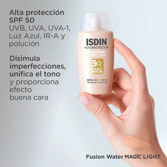 PROTECTOR SOLAR FUSION WATER MAGIC LIGHT OIL CONTROL SPF50 50ML - ISDIN - Adrissa Beauty - Cuidado de la piel