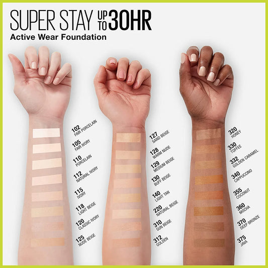 BASE SUPER STAY ACTIVE WEAR 127 SAND BEIGE - MAYBELLINE - Adrissa Beauty -