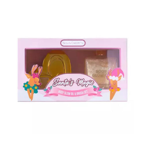 SET SANTAS MAGIC BODY GLOW OIL BRONZE + BROCHA - BEAUTY CREATIONS - Adrissa Beauty - Maquillaje