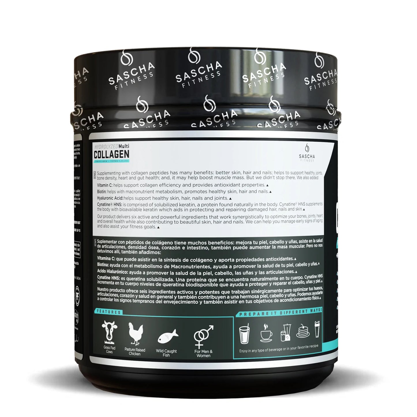 COLAGENO UNFLAVORED 490GR - SASCHA FITNESS - Adrissa Beauty -