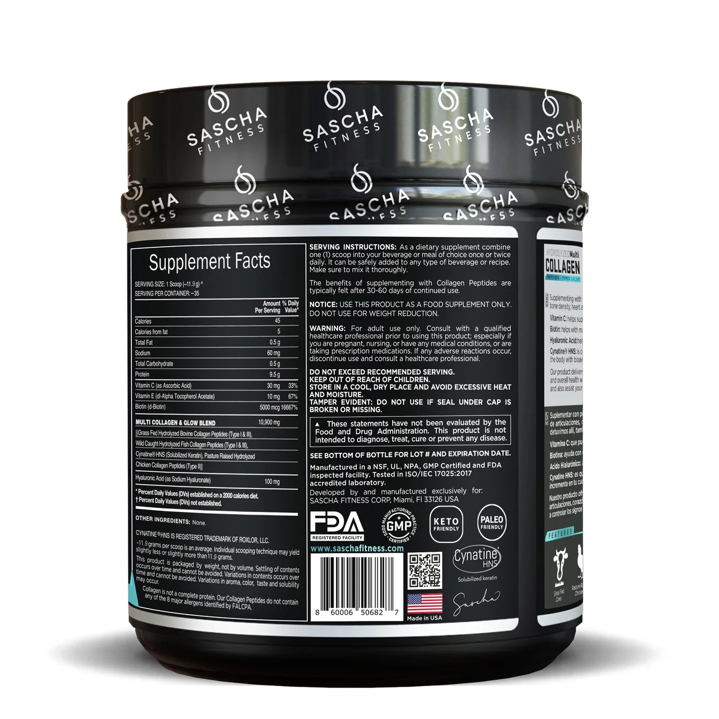 COLAGENO UNFLAVORED 490GR - SASCHA FITNESS - Adrissa Beauty -