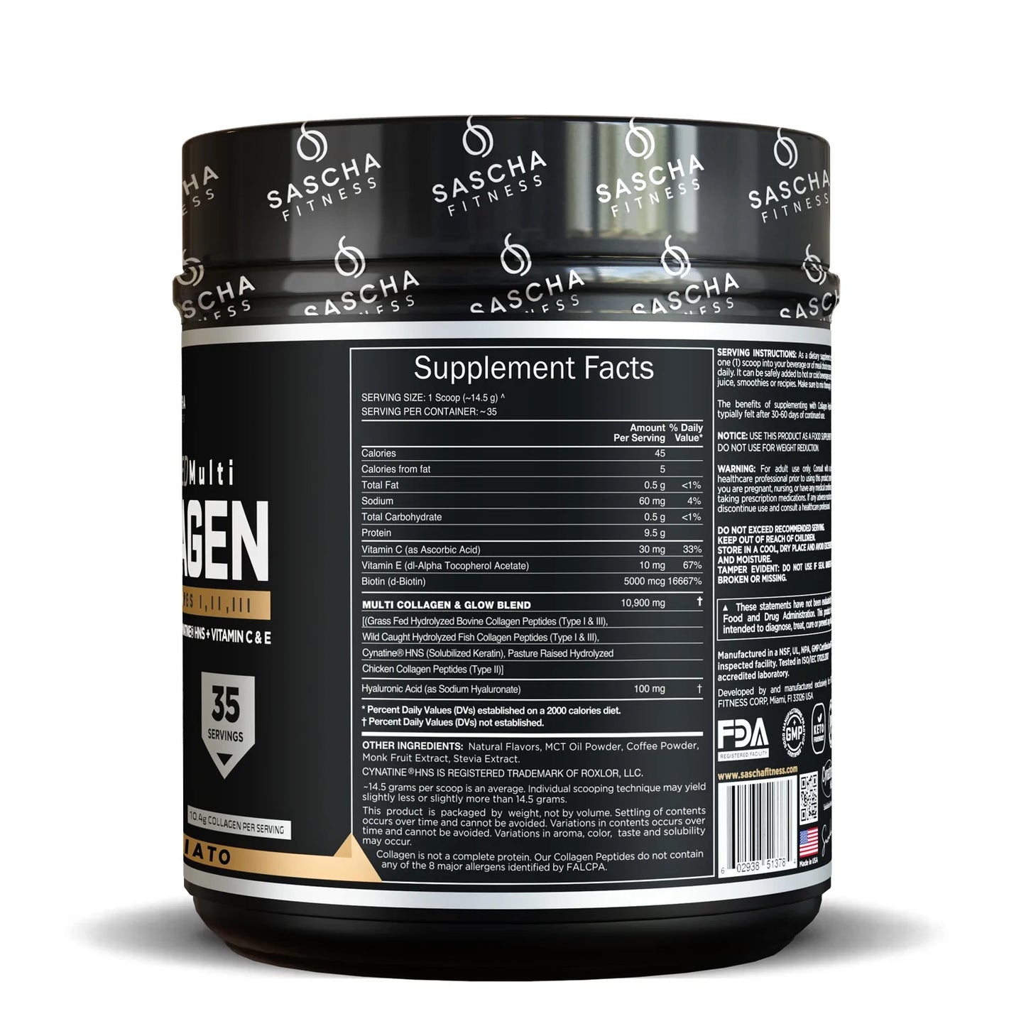 COLAGENO CARAMEL MACCHIATO 490GR - SASCHA FITNESS - Adrissa Beauty -