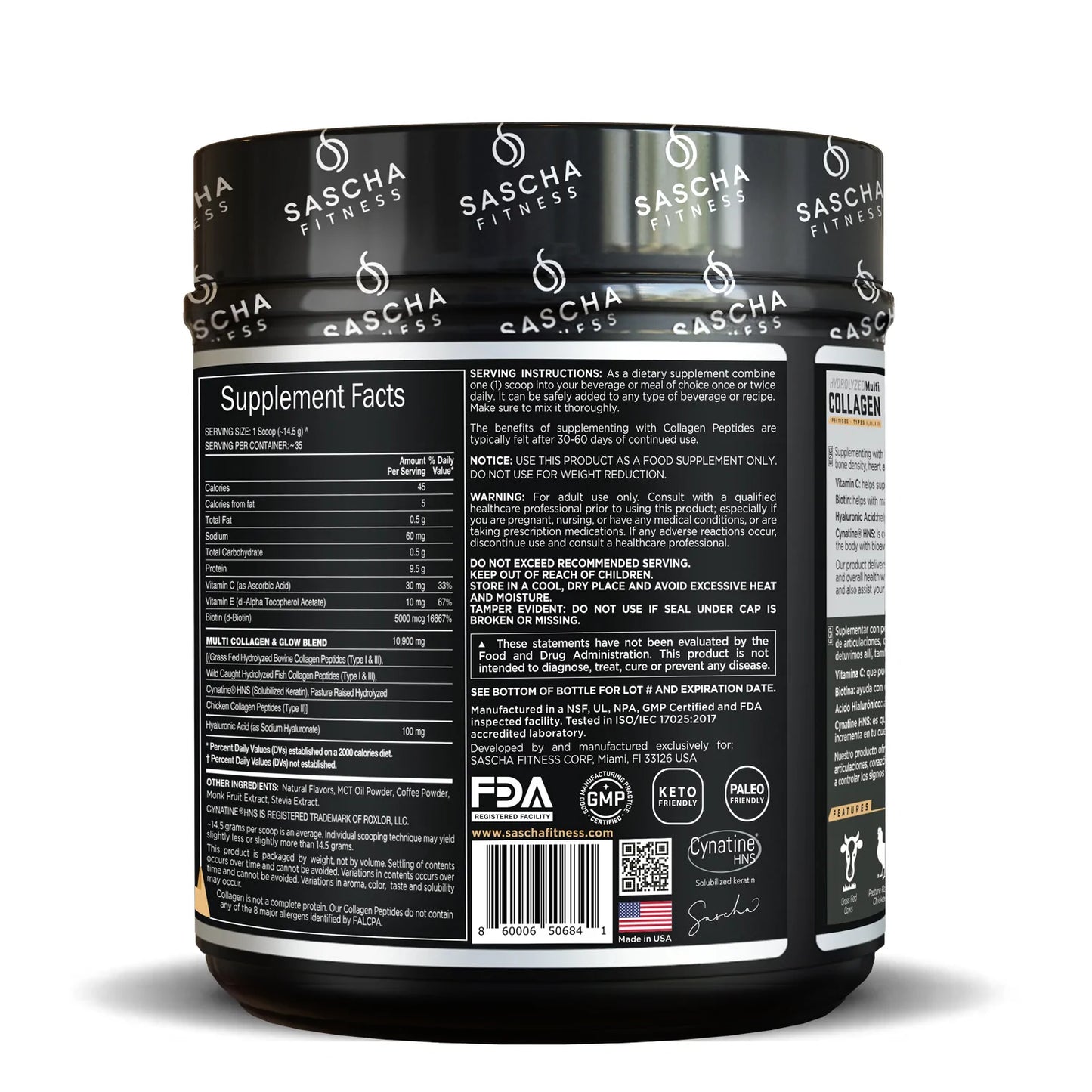 COLAGENO CARAMEL MACCHIATO 490GR - SASCHA FITNESS - Adrissa Beauty -