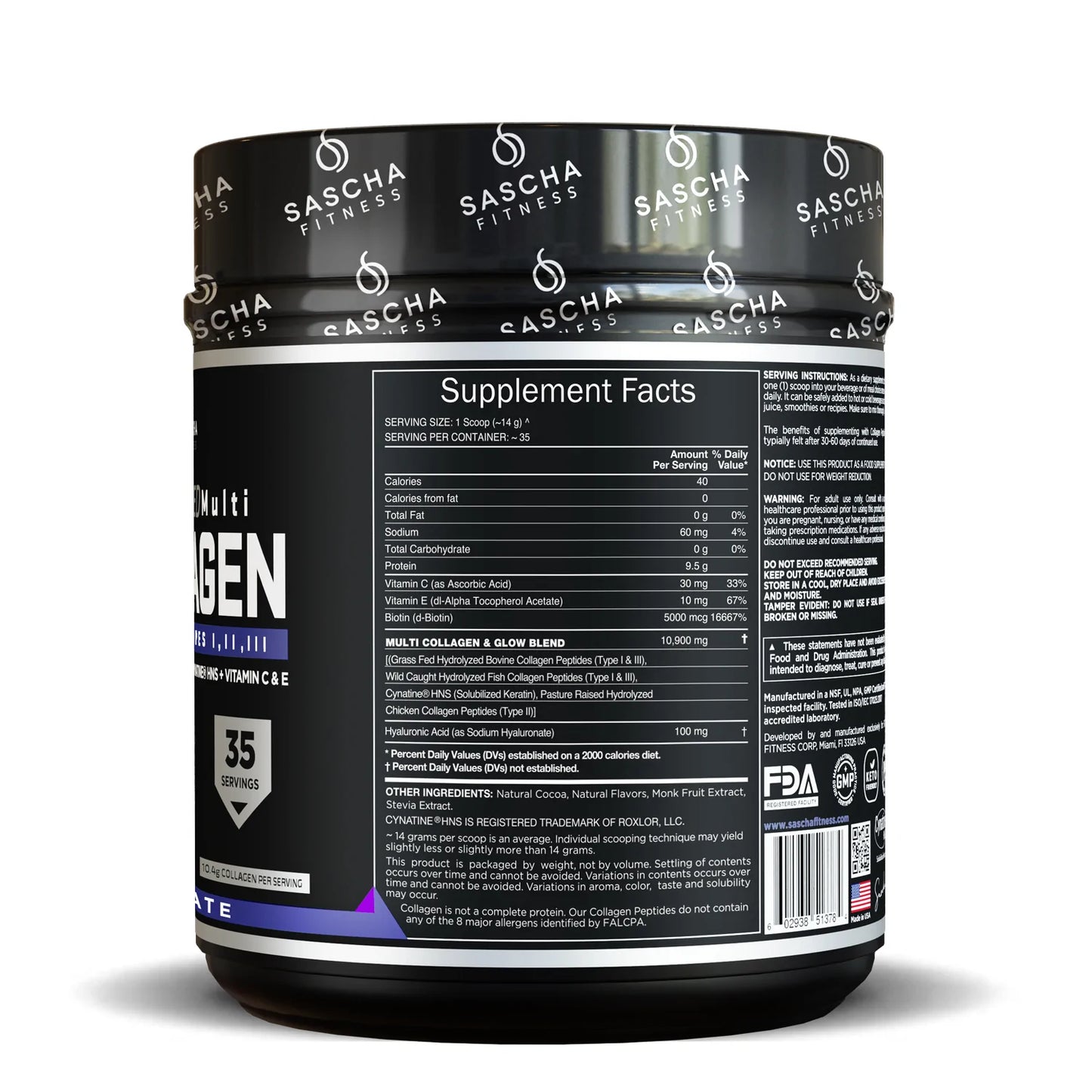 COLAGENO CHOCOLATE 490GR - SASCHA FITNESS - Adrissa Beauty -