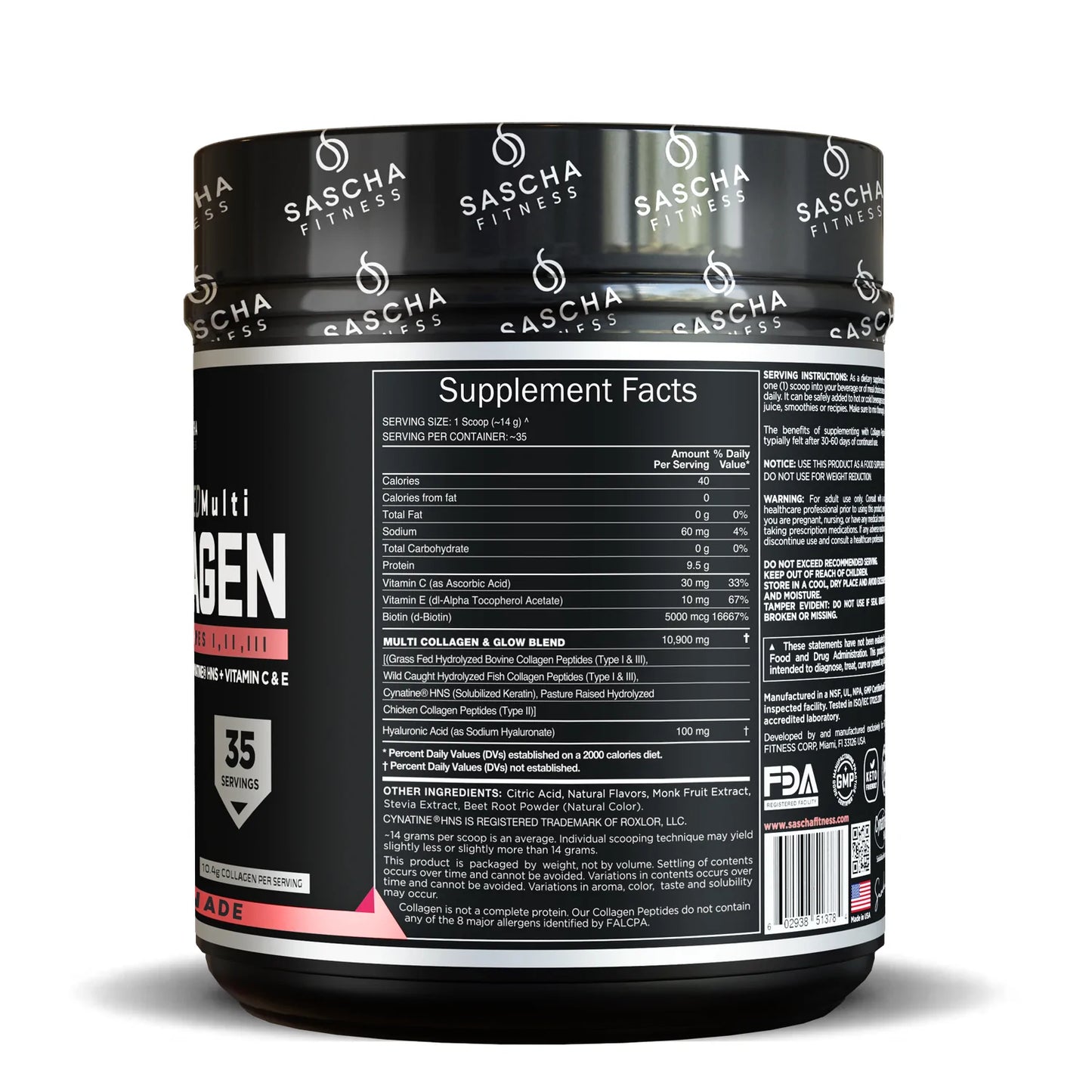 COLAGENO STRAWBERRY LIMONADE 490GR - SASCHA FITNESS - Adrissa Beauty -