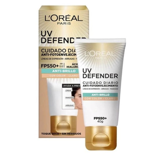PROTECTOR SOLAR UV DEFENDER FPS50 ANTI BRILLO - CLARO - LOREAL - Adrissa Beauty -