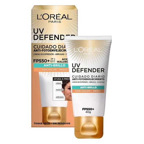 PROTECTOR SOLAR UV DEFENDER FPS50 ANTI BRILLO - MEDIO - LOREAL - Adrissa Beauty -