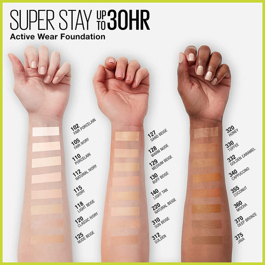 BASE SUPER STAY ACTIVE WEAR 118 LIGHT BEIGE - MAYBELLINE - Adrissa Beauty - Maquillaje