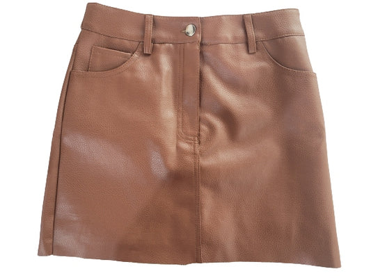 FALDA CUERINA MARRON TALLA S - FOREVER 21 - Adrissa Beauty - Faldas