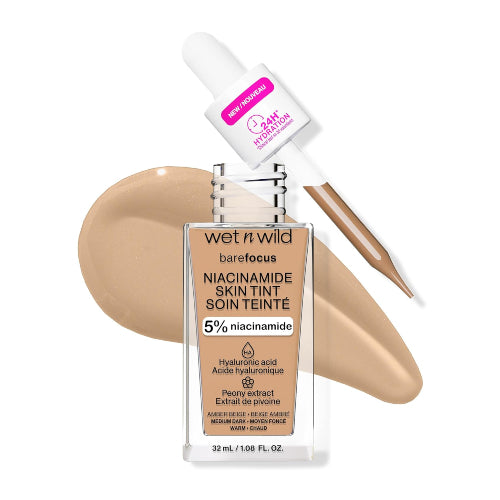 BASE BAREFOCUS NIACINAMIDE 5% SKIN TINT AMBER BEIGE 32ML - WET N WILD - Adrissa Beauty - Maquillaje