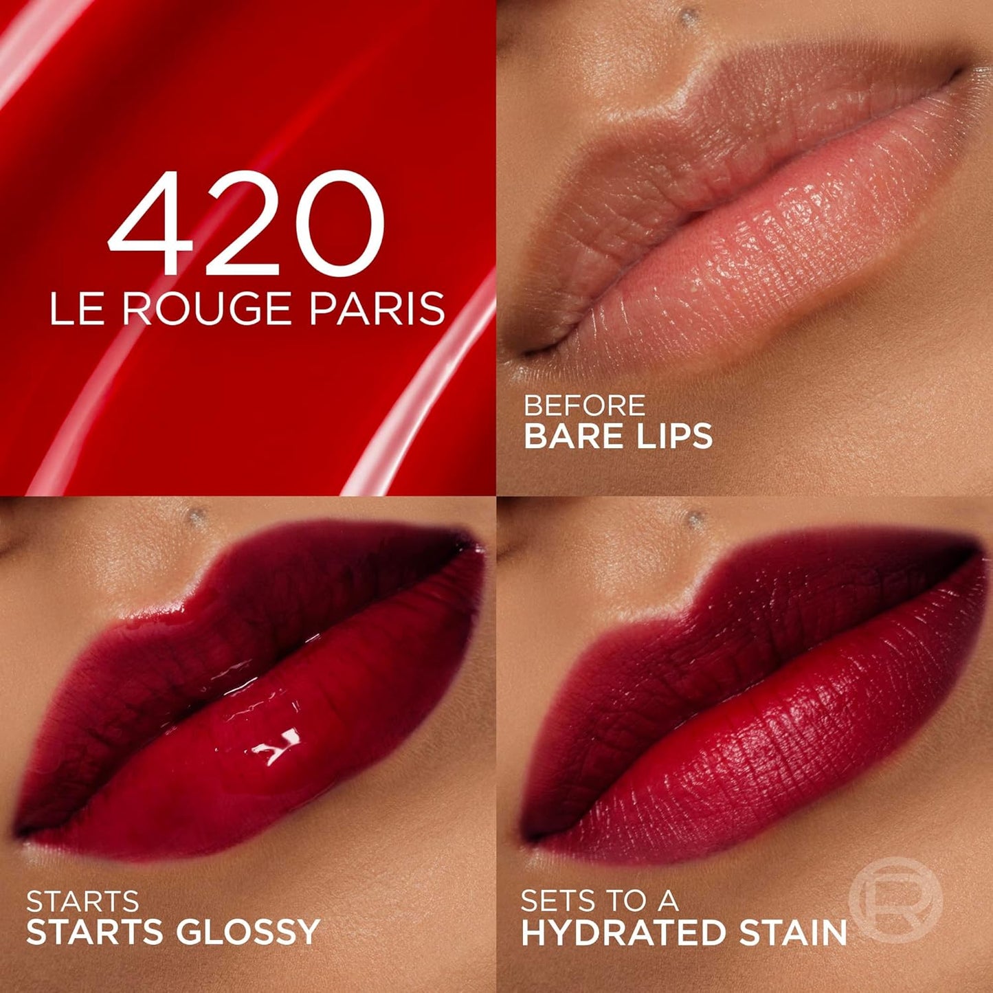 TINTA LIP STAIN SERUM HYALURON 420 LE ROUGE PARIS - LOREAL - Adrissa Beauty - Maquillaje