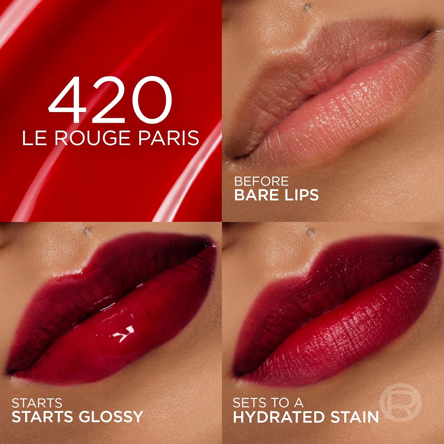 TINTA LIP STAIN SERUM HYALURON 420 LE ROUGE PARIS - LOREAL - Adrissa Beauty - Maquillaje