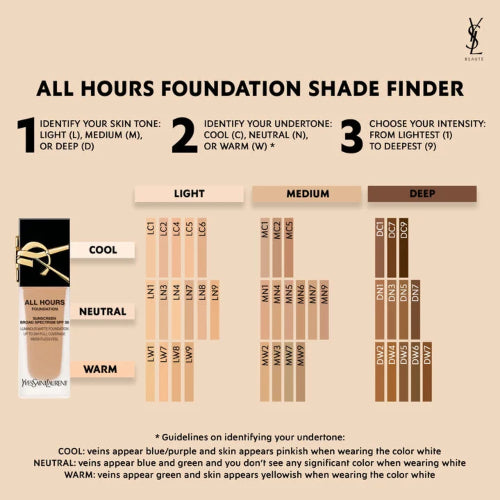 BASE ALL HOURS FOUNDATION SPF30 MN9 MEDIUM NEUTRAL 25ML - YVES SAINT LAURENT - Adrissa Beauty - Maquillaje
