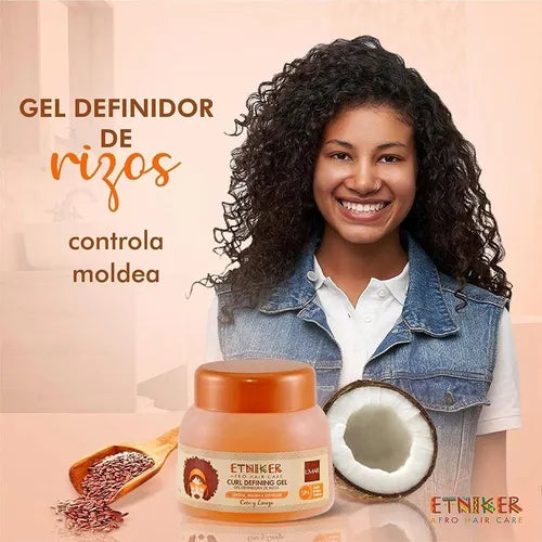 GEL CURL DEFINING COCO Y LINAZA 300GR - ETNIKER - Adrissa Beauty - Cuidado capilar