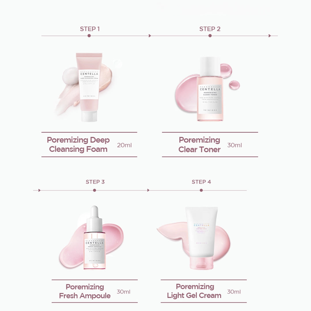 KIT MADAGASCAR CENTELLA POREMIZING TRAVEL 4PZAS - SKIN1004 - Adrissa Beauty - Cuidado de la piel