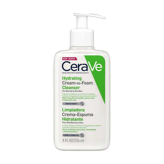 LIMPIADOR FACIAL CREAM TO FOAM DRY SKIN 236ML - CERAVE - Adrissa Beauty - Cuidado de la piel