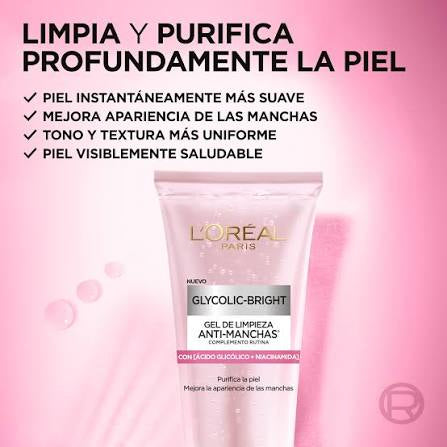 LIMPIADOR FACIAL GLYCOLIC BRIGHT 150ML - LOREAL - Adrissa Beauty - Cuidado de la piel