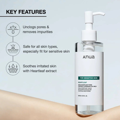 LIMPIADOR FACIAL OIL HEARTLEAF PORE CONTROL MILD 200ML - ANUA - Adrissa Beauty - Cuidado de la piel