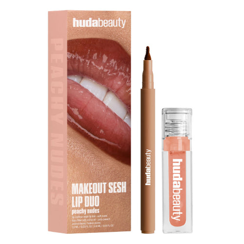 LIP DUO MAKEOUT SESH PEACHY NUDES - HUDA BEAUTY - Adrissa Beauty - Maquillaje