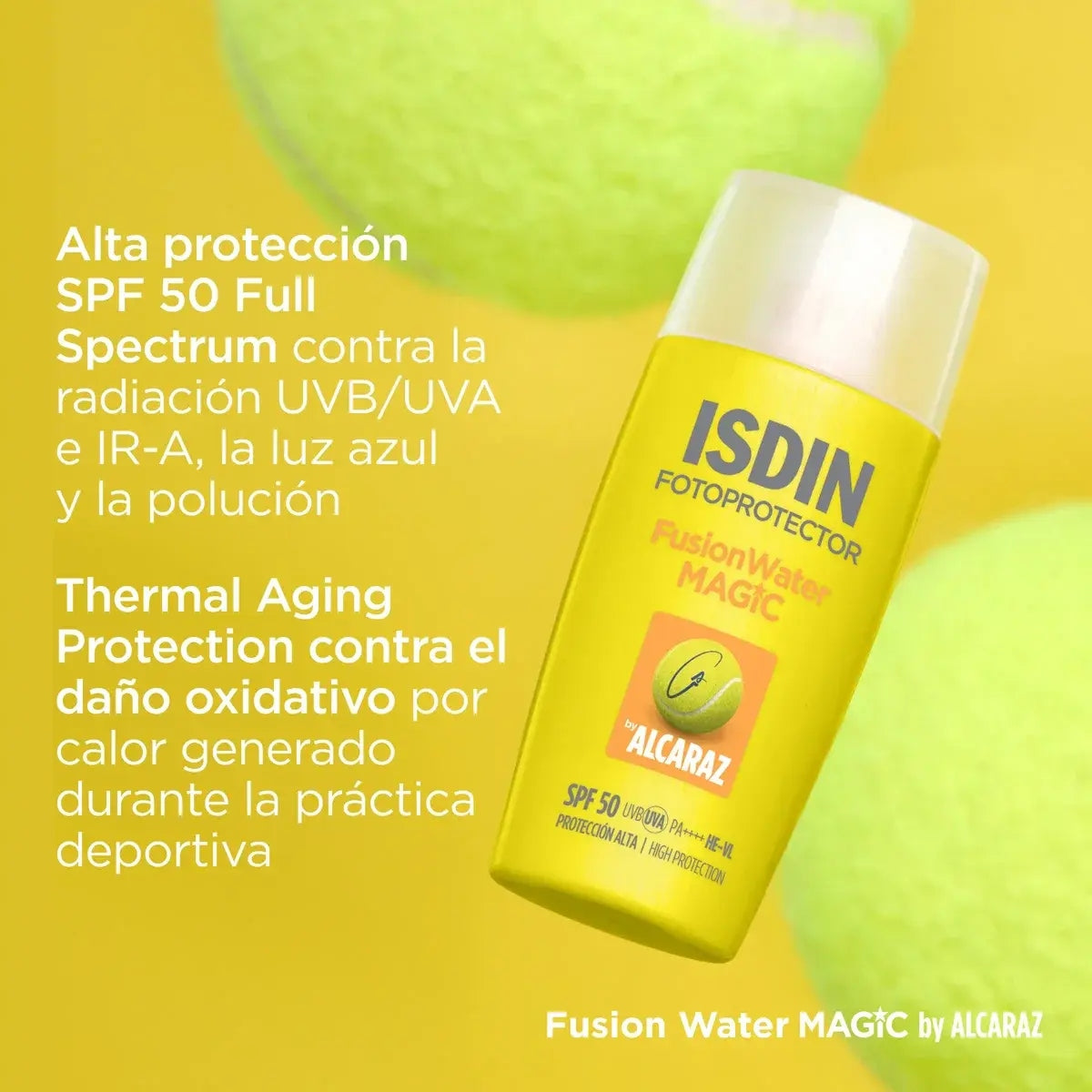 PROTECTOR SOLAR FUSION WATER MAGIC ALCARAZ SPF50 50ML - ISDIN - Adrissa Beauty - Cuidado de la piel