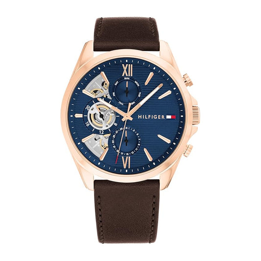 RELOJ CORREA MARRON PANTALLA AZUL - TOMMY HILFIGER - Adrissa Beauty - 