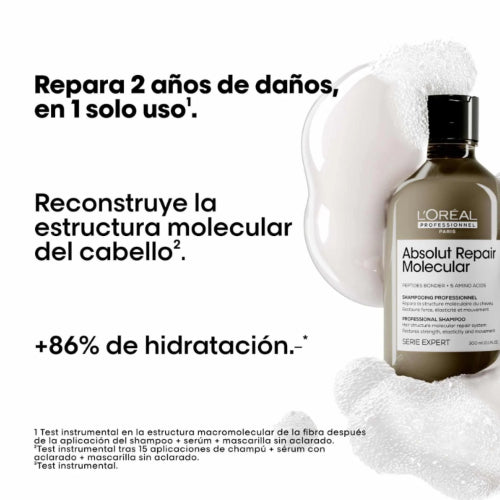 SHAMPOO ABSOLUT REPAIR MOLECULAR 300ML - LOREAL PROFESSIONNEL - Adrissa Beauty - Cuidado capilar