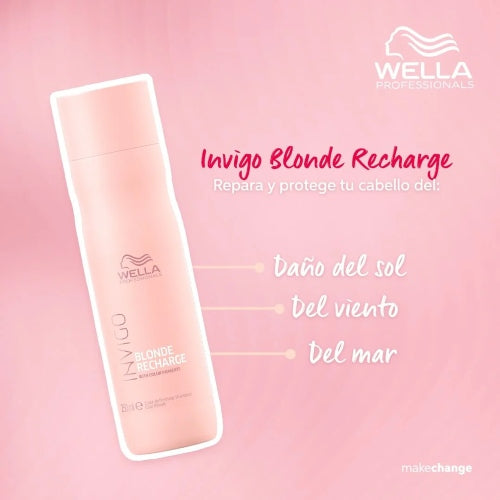 SHAMPOO INVIGO BLONDE RECHARGE 250ML - WELLA - Adrissa Beauty - Cuidado capilar