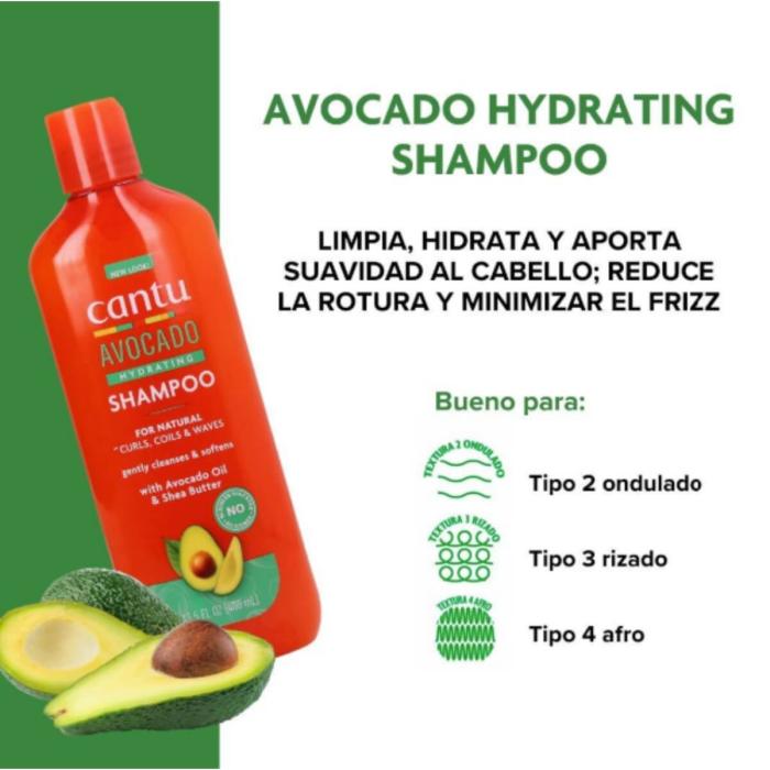 SHAMPOO AVOCADO HYDRATING CURLS 400ML - CANTU - Adrissa Beauty - Cuidado capilar