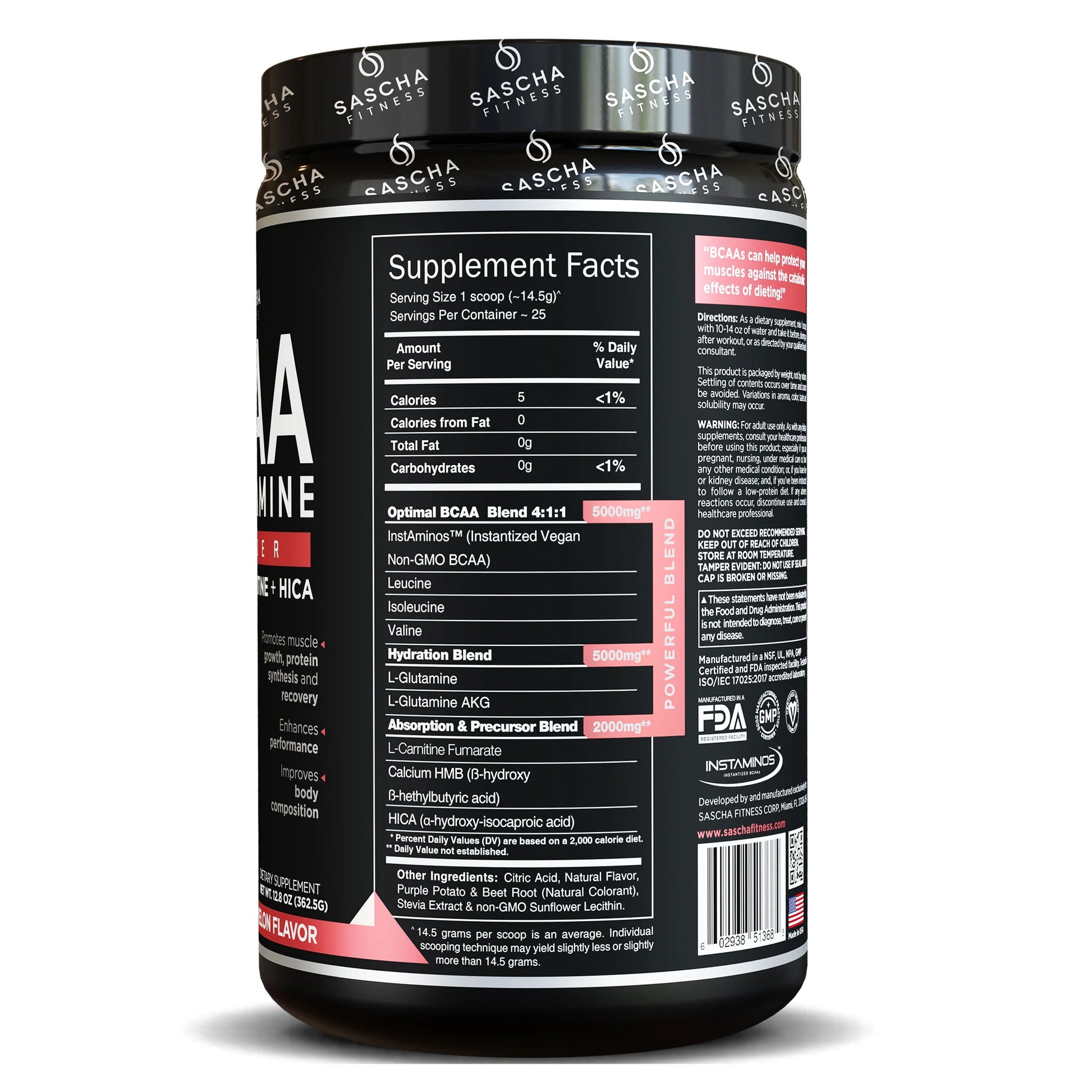 BCAA WATERMELON 362.5GR - SASCHA FITNESS - Adrissa Beauty - Nutrición y actividad física