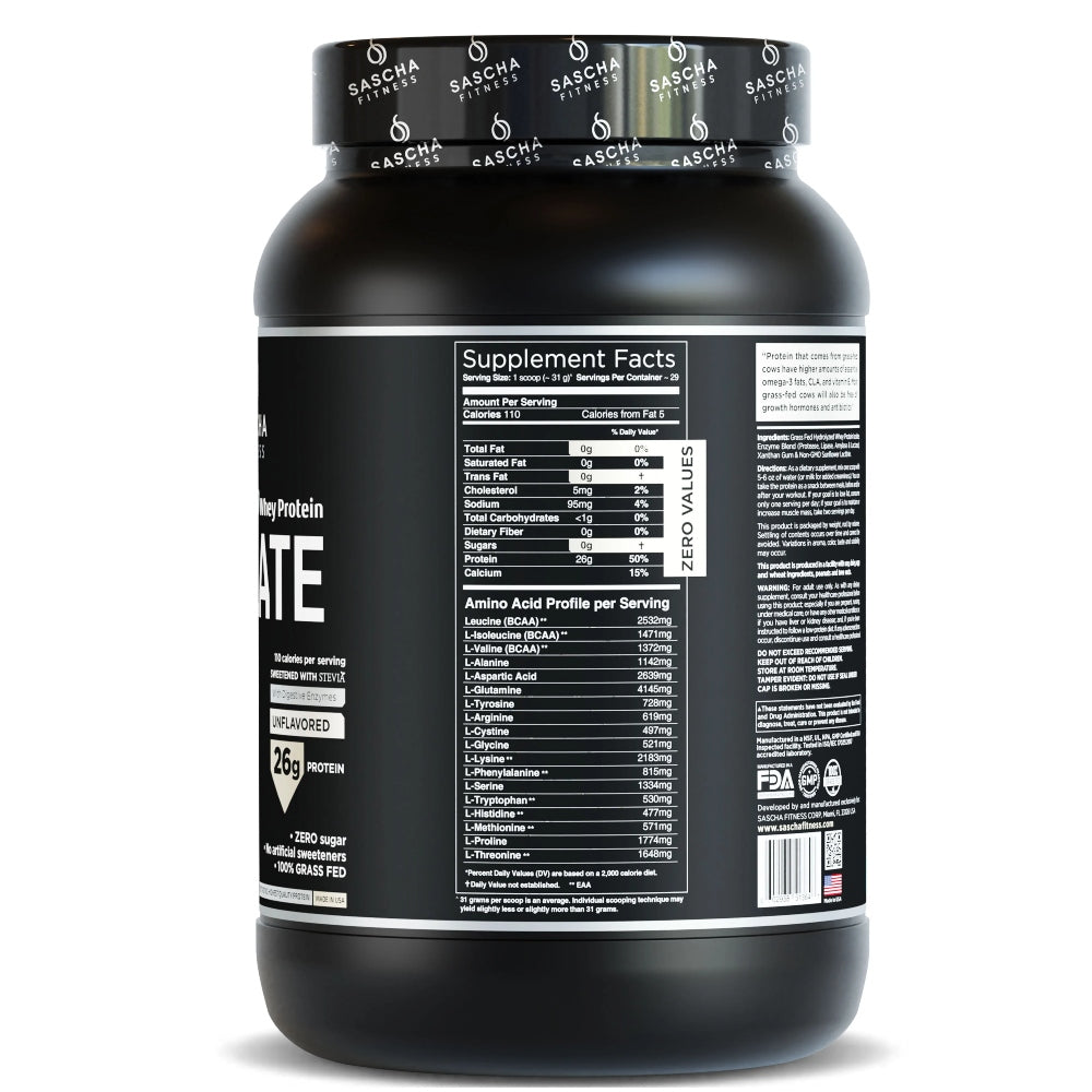 PROTEINA ISOLATE UNFLAVORED 957GR - SASCHA FITNESS - Adrissa Beauty - Nutrición y actividad física