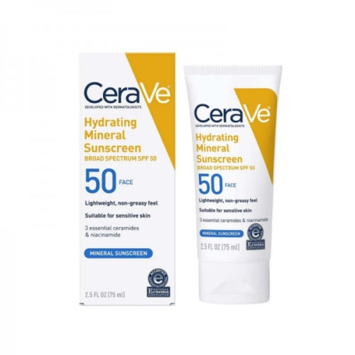 PROTECTOR SOLAR HYDRATING MINERAL 50SPF 75ML - CERAVE - Adrissa Beauty - Cuidado de la piel